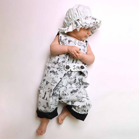Pleated Baby Jumpsuit with Vintage Print