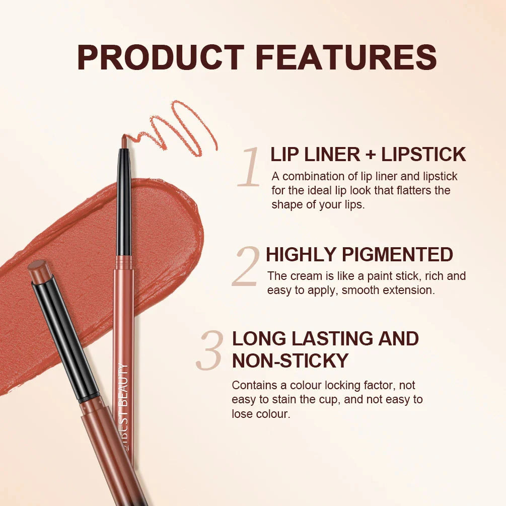 QIBEST Lipstick Pencil Waterproof Sexy Red Nude Purple Matte Tint Lipstick Lasting Lip liner Pen Longlasting Makeup Cosmetics-4