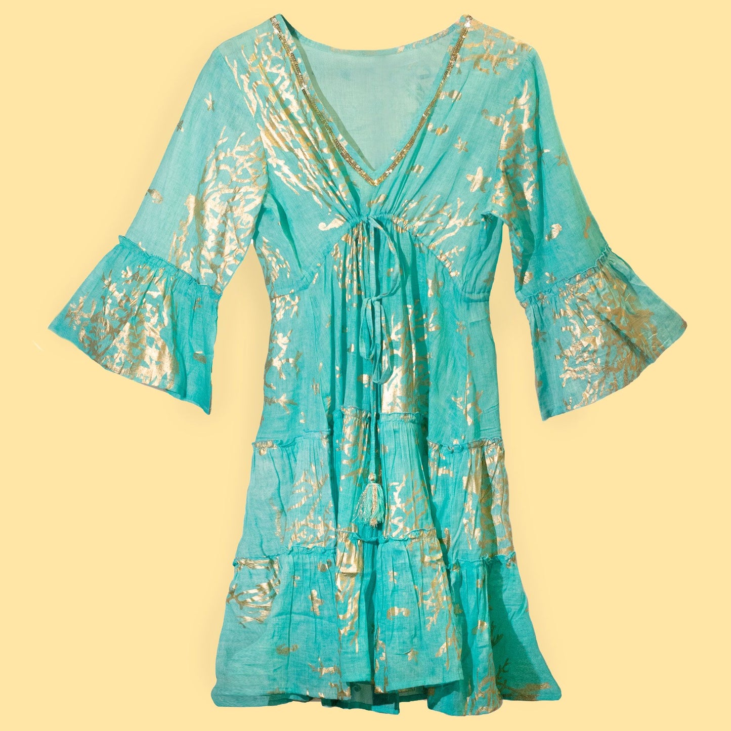 Nomad Sari-klänning (M/L) - Turquoise & Gold Coral Design