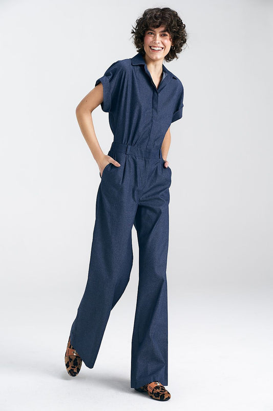 Anibe Lifestyle - Byxdress i denim med kimonoskärning och vida ben