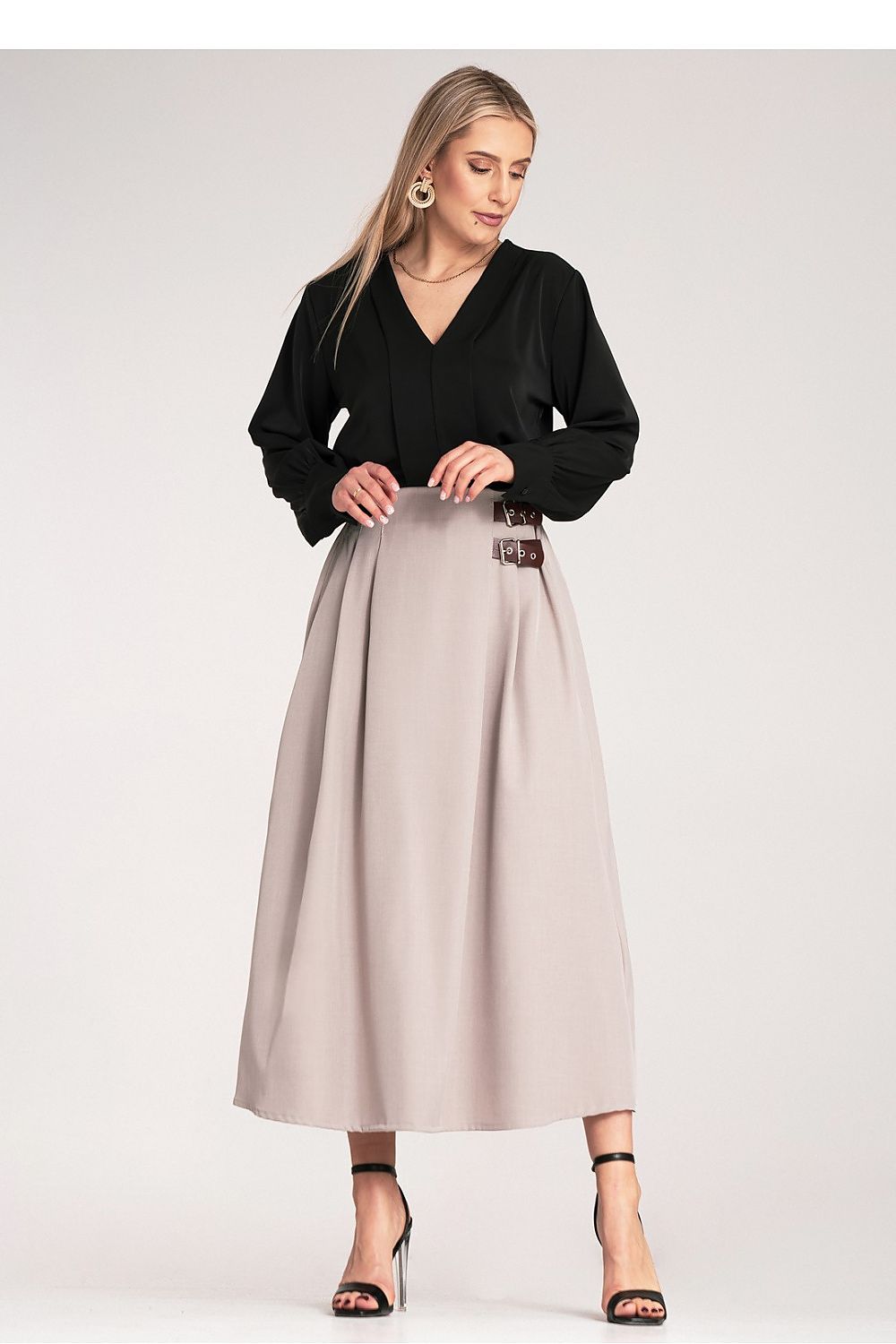 Anibe Lifestyle - Elegant vadlång kjol med diskreta veck och sidoremmar
