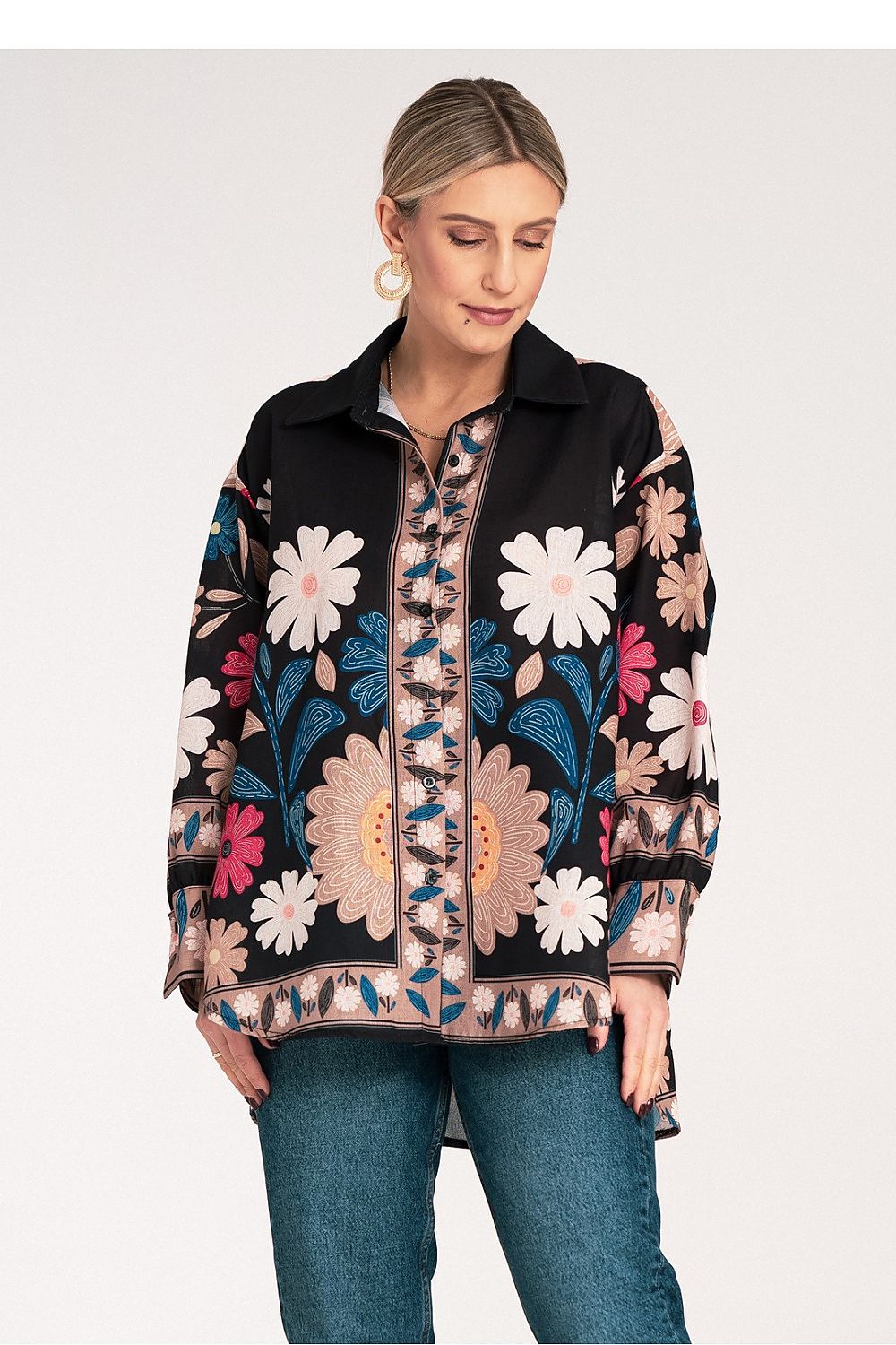 Anibe Lifestyle - Oversize skjorta med blommigt mönster