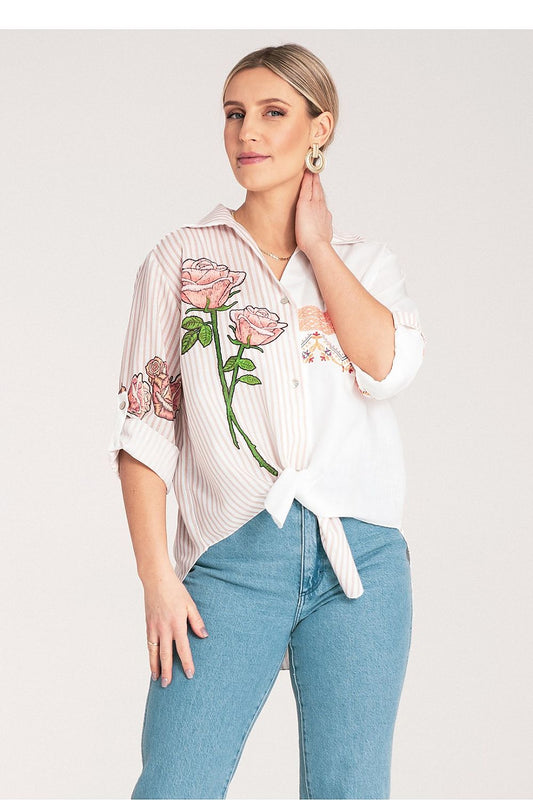 Anibe Lifestyle - Skjorta med asymmetriskt mönster och broderade detaljer