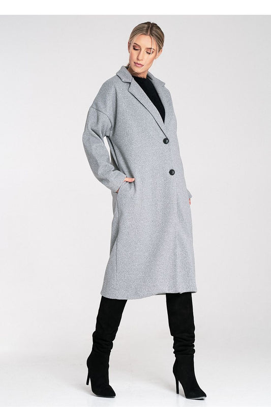 Anibe Lifestyle - Oversized kappa med kavajkrage och tvåknappsstängning