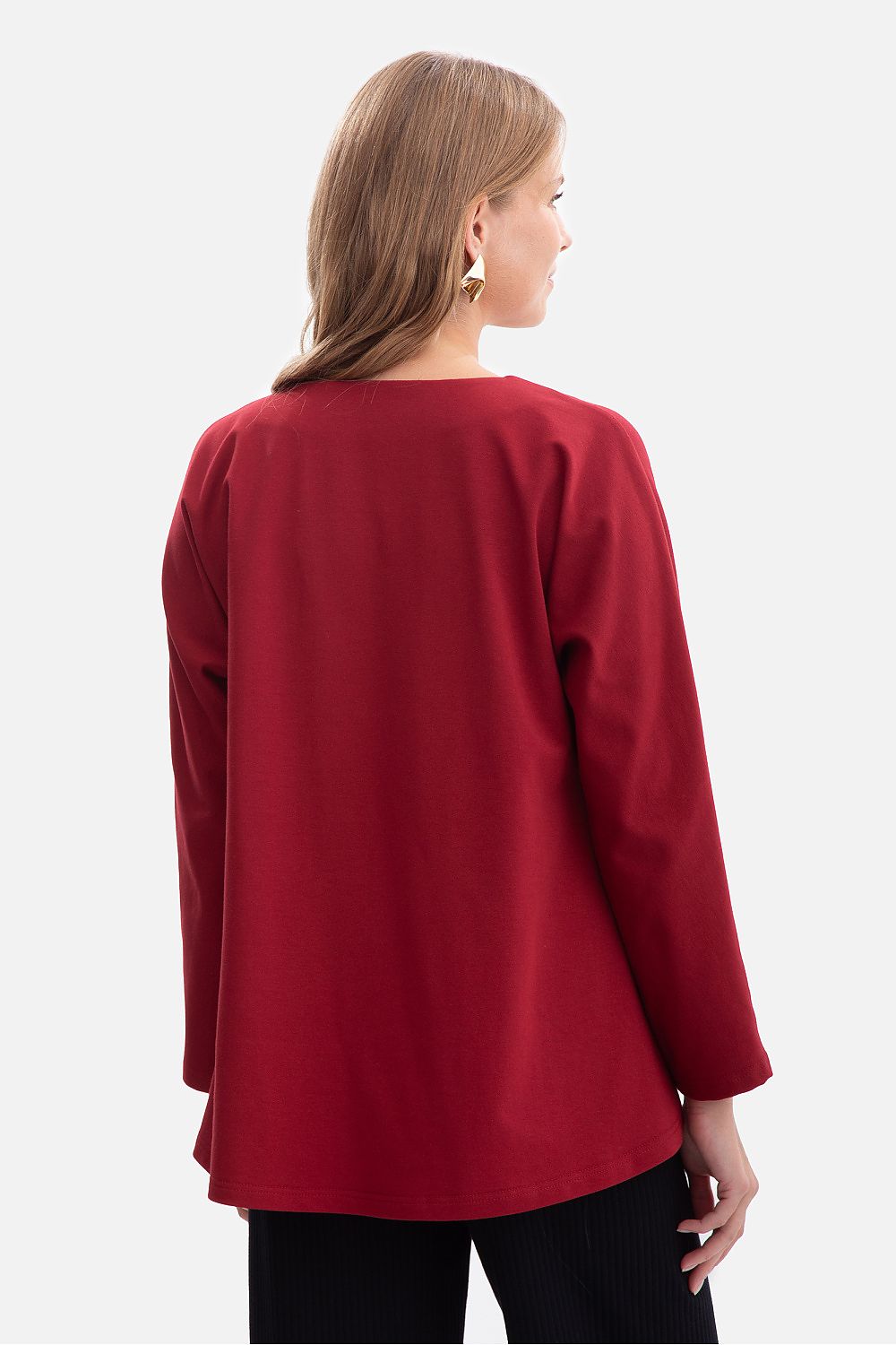 Anibe Lifestyle - Blus med V-ringning, lång ärm och utsvängd nederdel