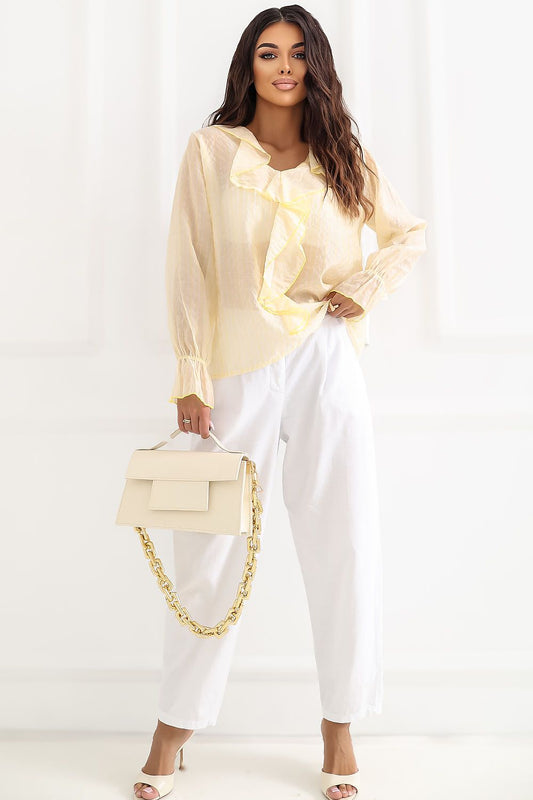 Anibe Lifestyle - Randig blus med volangkrage