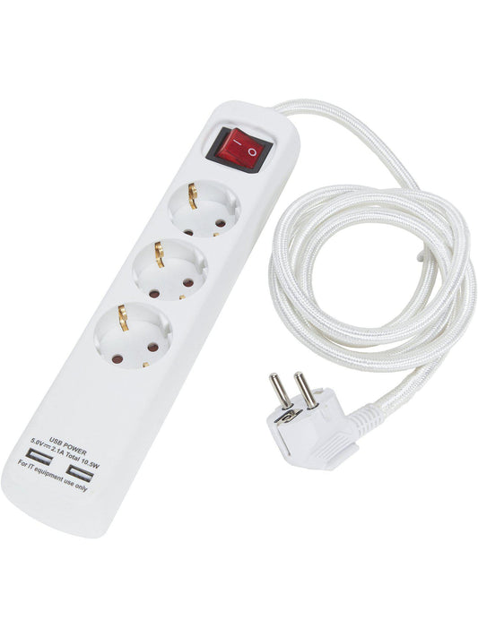 Anibe Lifestyle - Grenuttag med USB och 3 uttag Vit