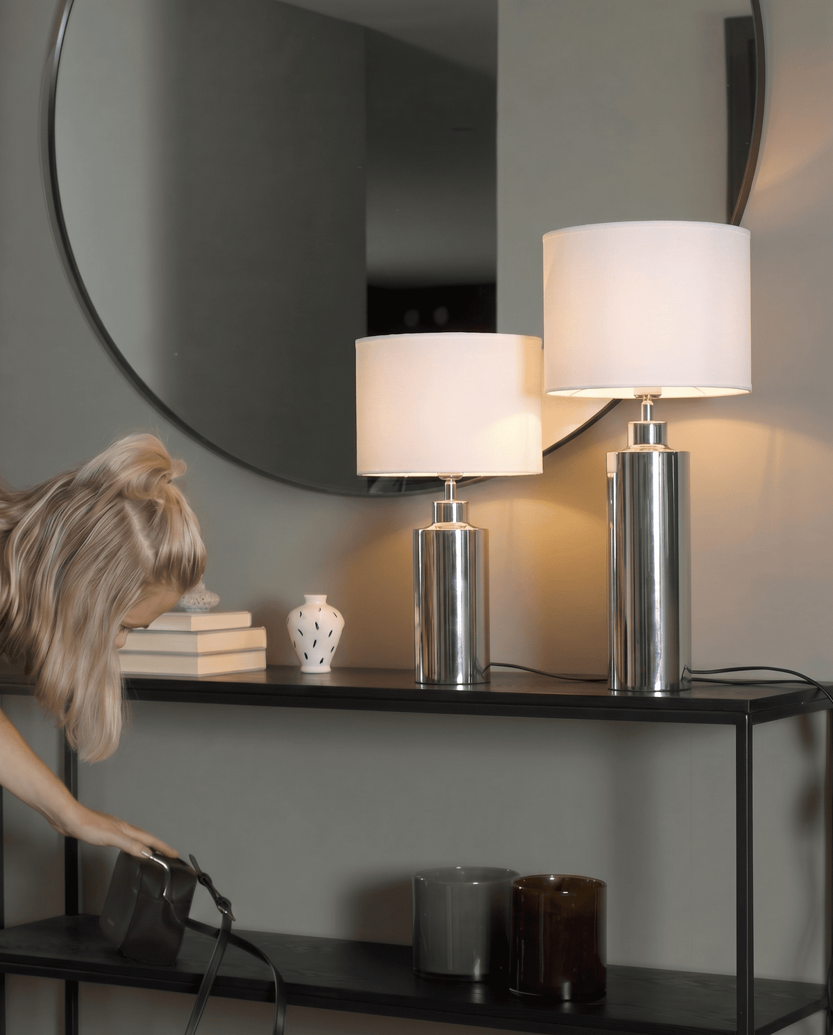 Anibe Lifestyle - Solo Bordslampa Krom Vit Skärm IP20 57cm