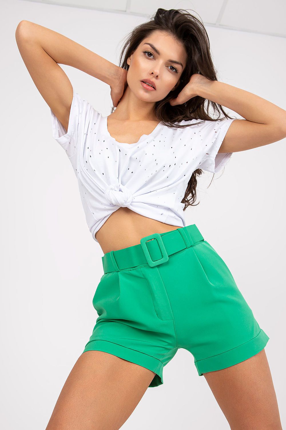 Anibe Lifestyle - Eleganta shorts med skärp och fickor