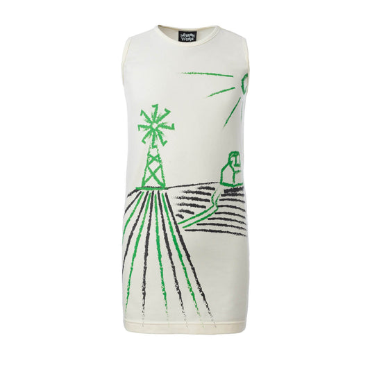 Off-White T-Shirt Dress with Wind Mill-0