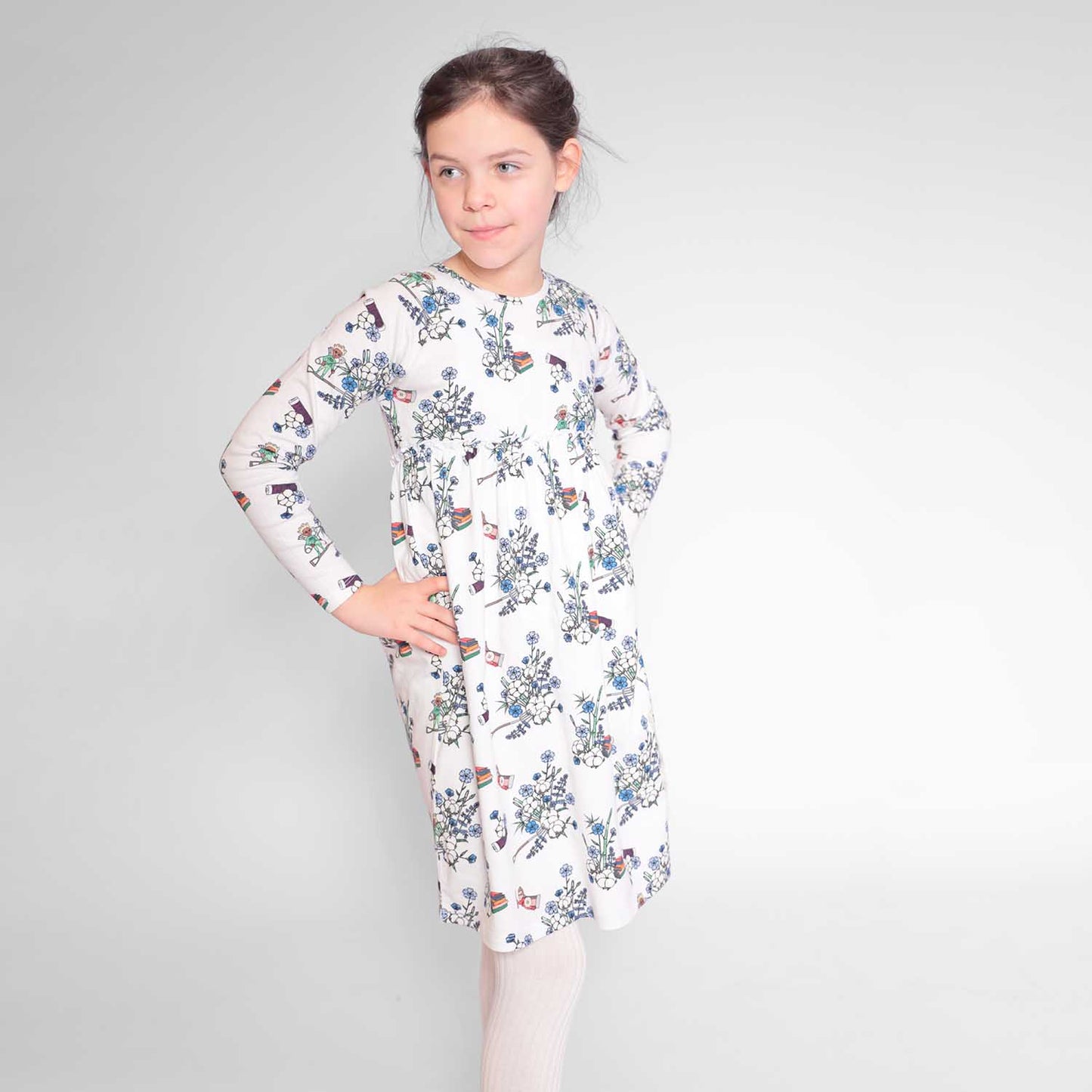 Girls Off-White Dress with Floral Print-1