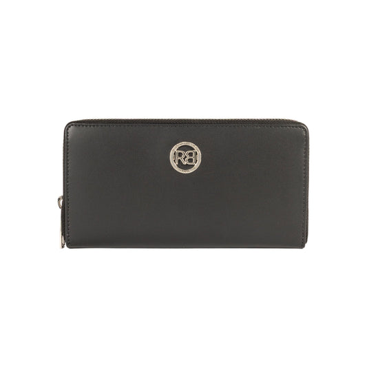 RB1084SA | Women's zippered wallet, made in Italy in smooth, matte genuine leather. Color: Black. Dimensions: 20 x 10 x 2.5 cm.-0