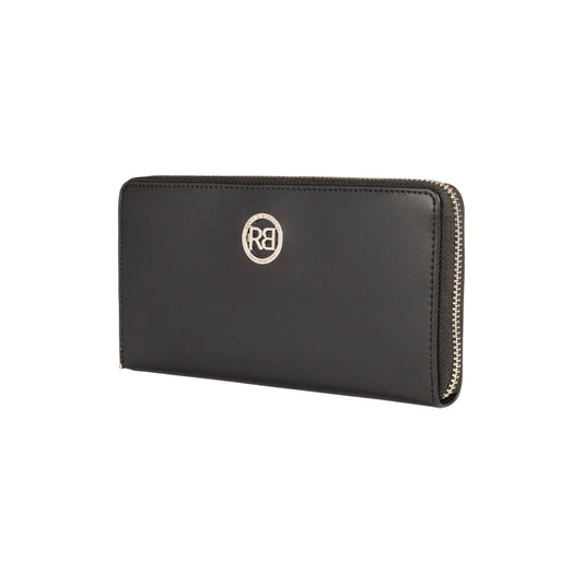 RB1084SA | Women's zippered wallet, made in Italy in smooth, matte genuine leather. Color: Black. Dimensions: 20 x 10 x 2.5 cm.-1