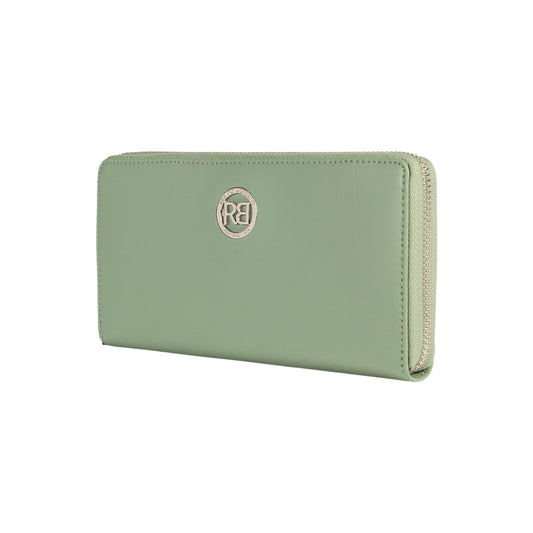 RB1084SBF | Women's zippered wallet made in Italy in smooth, matte genuine leather. Mint color. Dimensions: 20 x 10 x 2.5 cm.-1