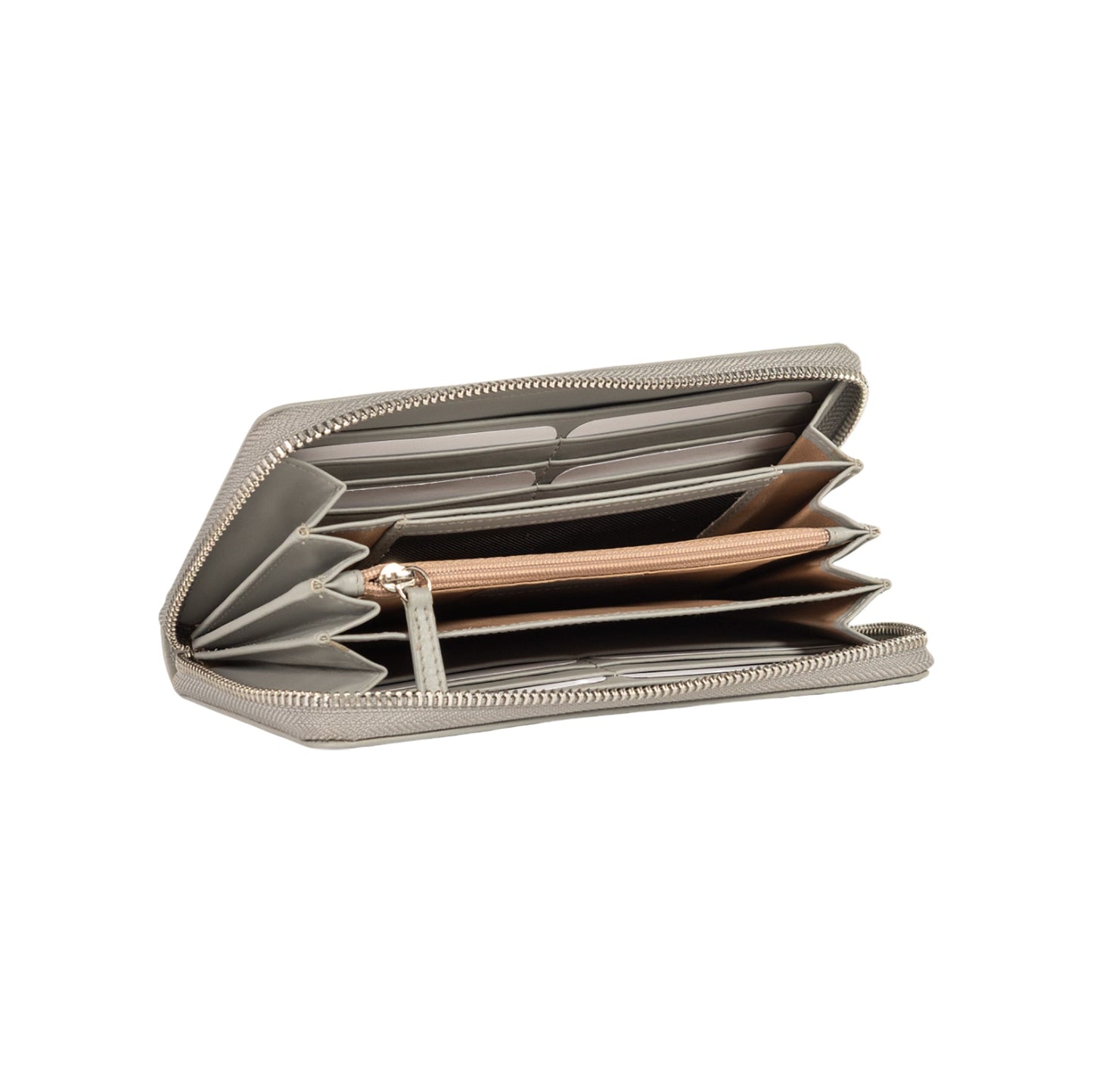 RB1084SF | Women's zippered wallet made in Italy in smooth, matte genuine leather. Color: Gray. Dimensions: 20 x 10 x 2.5 cm.-2