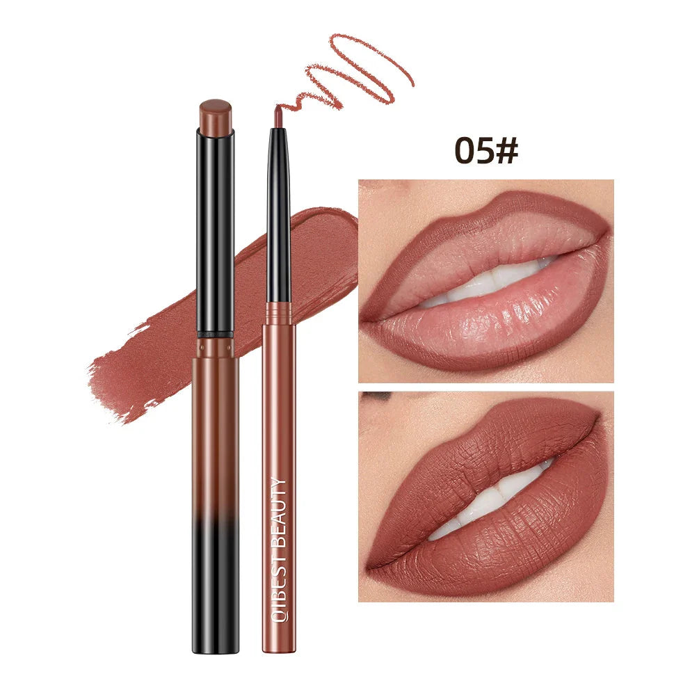 QIBEST Lipstick Pencil Waterproof Sexy Red Nude Purple Matte Tint Lipstick Lasting Lip liner Pen Longlasting Makeup Cosmetics-7