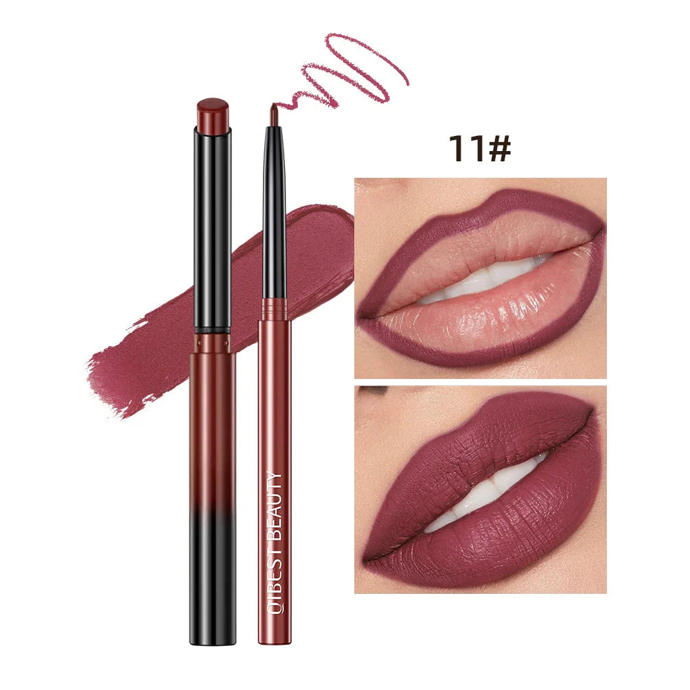QIBEST Lipstick Pencil Waterproof Sexy Red Nude Purple Matte Tint Lipstick Lasting Lip liner Pen Longlasting Makeup Cosmetics-13