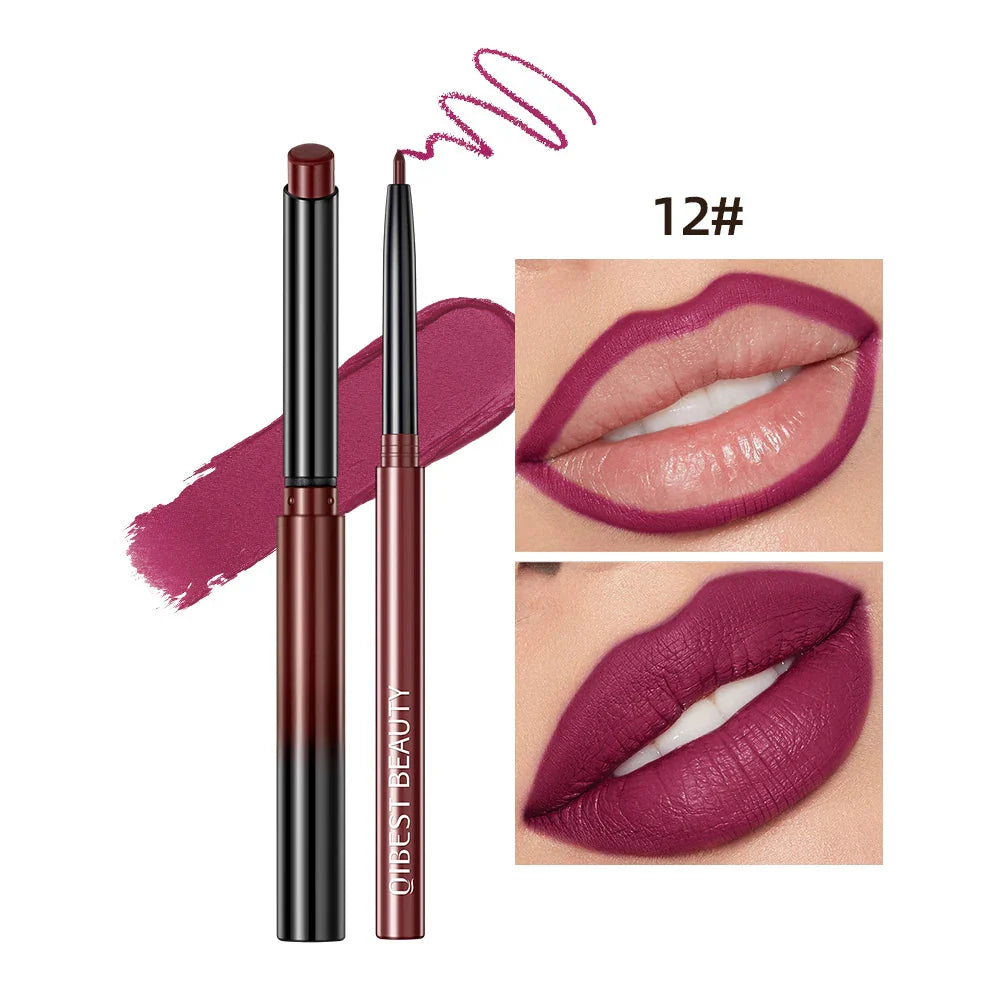 QIBEST Lipstick Pencil Waterproof Sexy Red Nude Purple Matte Tint Lipstick Lasting Lip liner Pen Longlasting Makeup Cosmetics-9