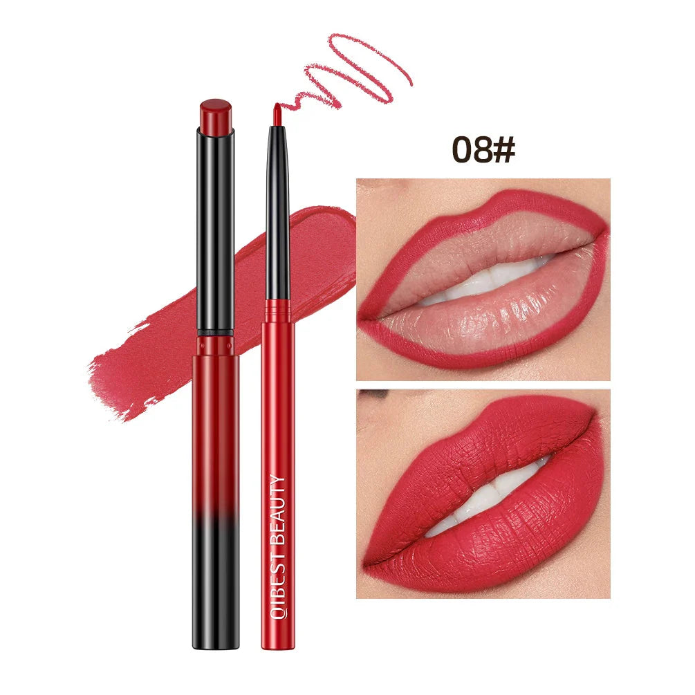 QIBEST Lipstick Pencil Waterproof Sexy Red Nude Purple Matte Tint Lipstick Lasting Lip liner Pen Longlasting Makeup Cosmetics-11