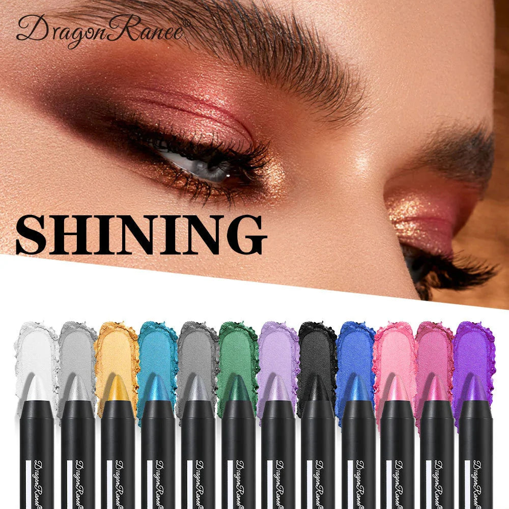 Smoky Dark Green Eyeshadow Pencil Stick Waterproof Pearlescent 12 Colors Metallic Glitter Eye Shadow Highlighter Pen Makeup Tool-2