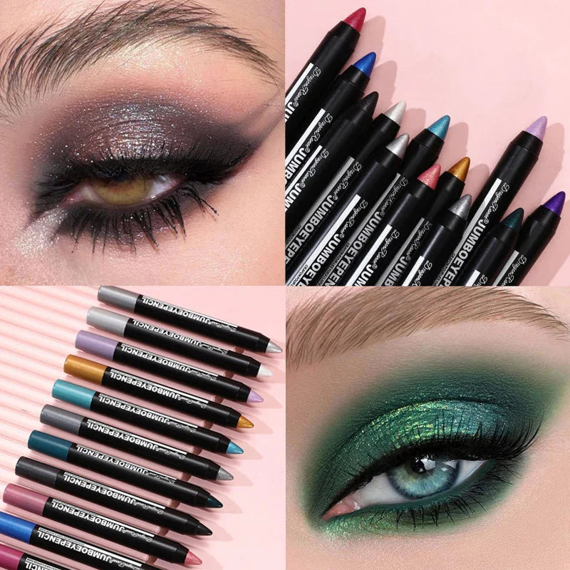 Smoky Dark Green Eyeshadow Pencil Stick Waterproof Pearlescent 12 Colors Metallic Glitter Eye Shadow Highlighter Pen Makeup Tool-1