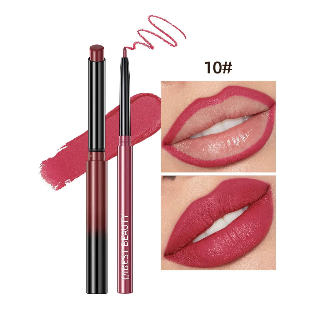 QIBEST Lipstick Pencil Waterproof Sexy Red Nude Purple Matte Tint Lipstick Lasting Lip liner Pen Longlasting Makeup Cosmetics-14