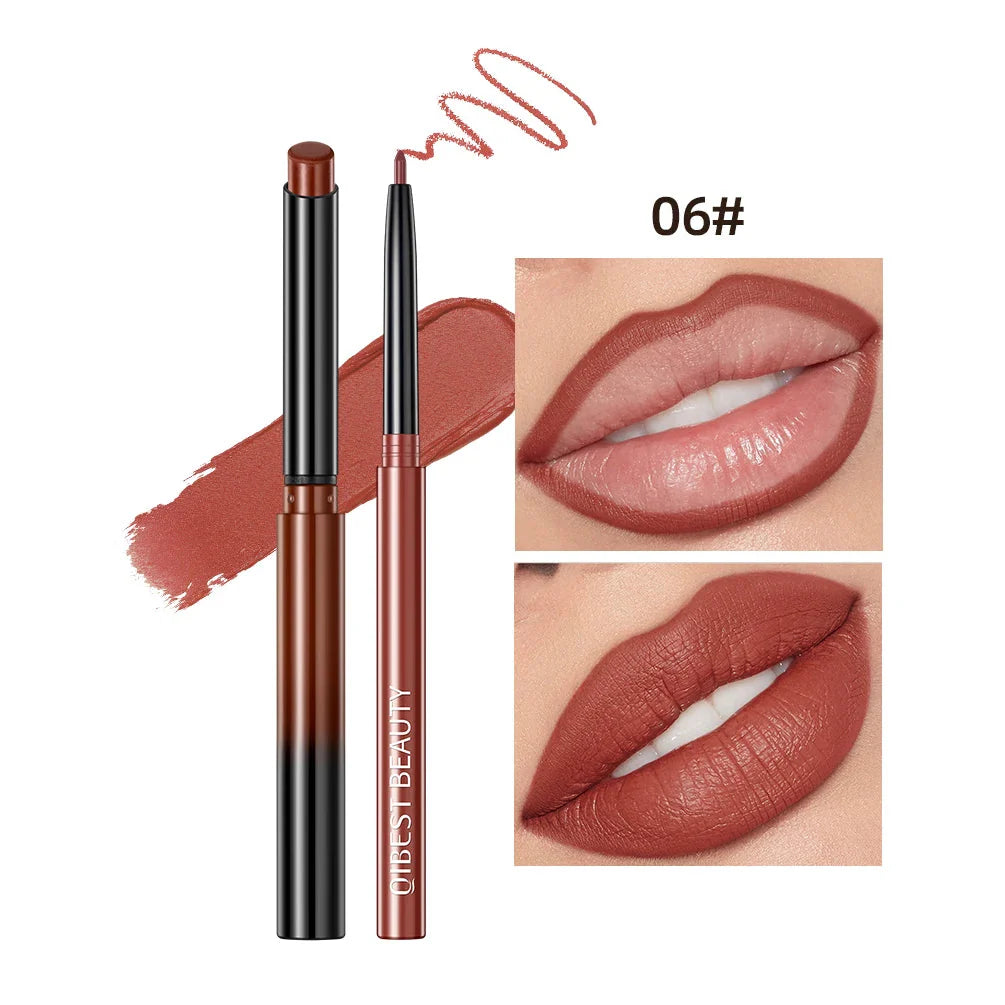 QIBEST Lipstick Pencil Waterproof Sexy Red Nude Purple Matte Tint Lipstick Lasting Lip liner Pen Longlasting Makeup Cosmetics-5