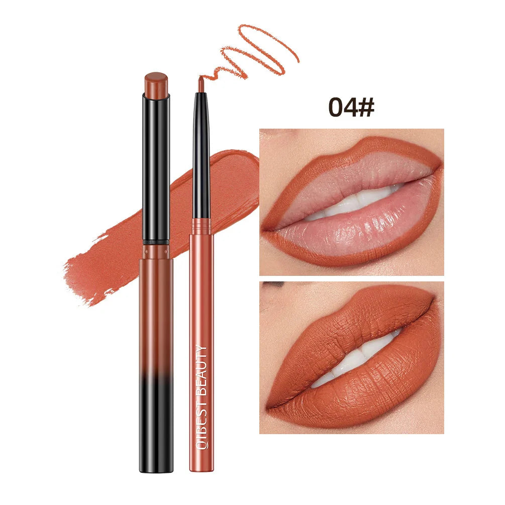 QIBEST Lipstick Pencil Waterproof Sexy Red Nude Purple Matte Tint Lipstick Lasting Lip liner Pen Longlasting Makeup Cosmetics-6