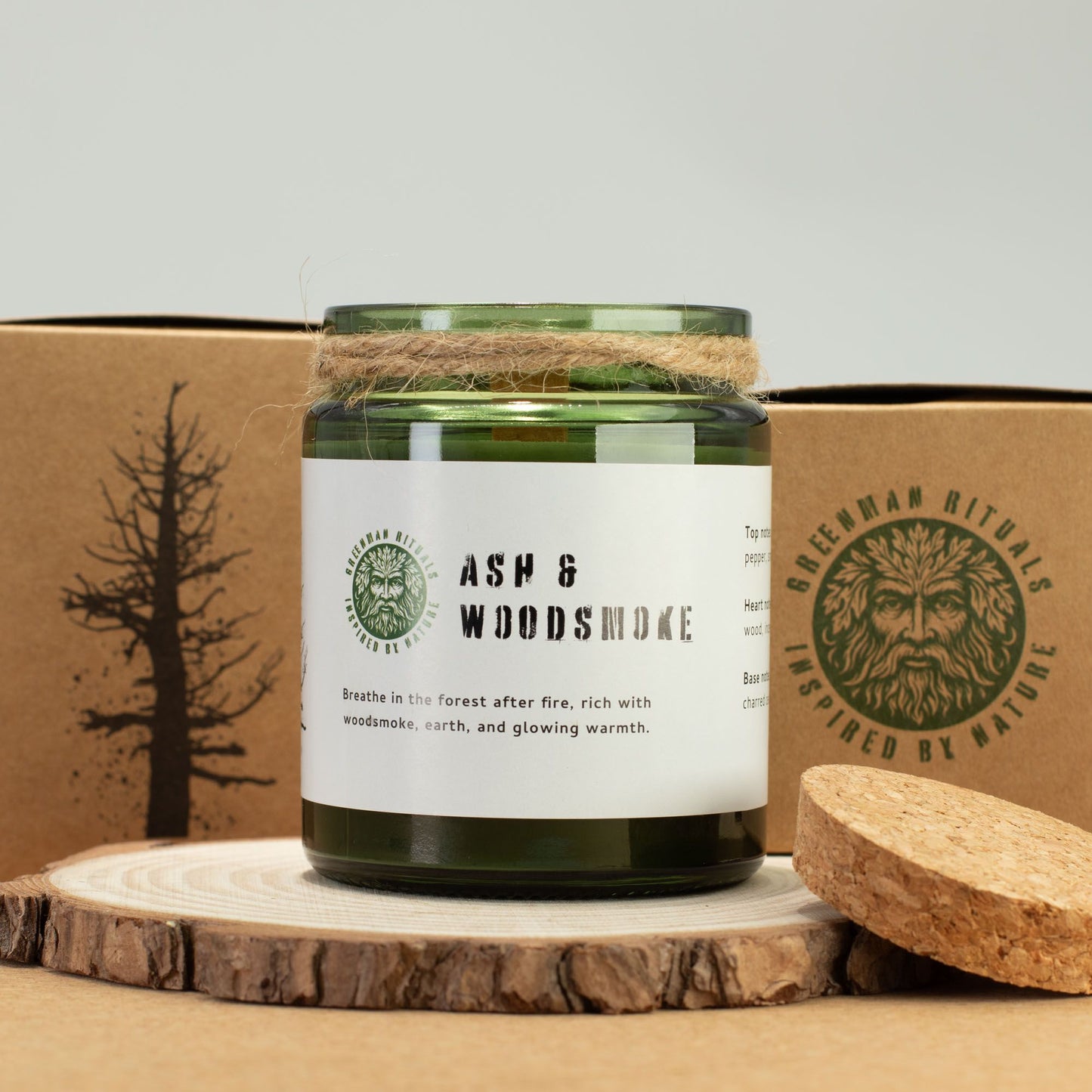 GREENMAN - Woodwick Soy Candle - Ash & Woodsmoke
