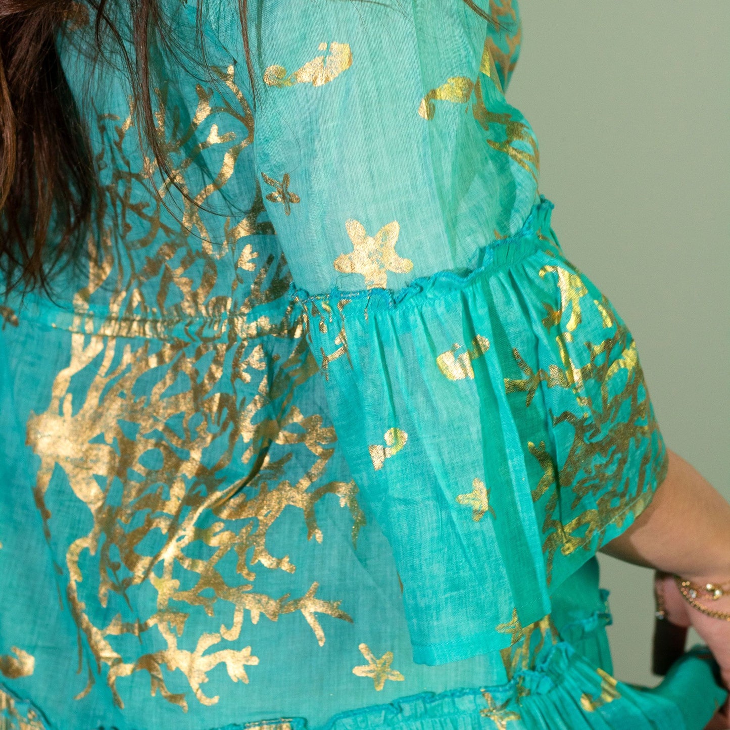 Nomad Sari-klänning (L/XL) - Turquoise & Gold Coral Design