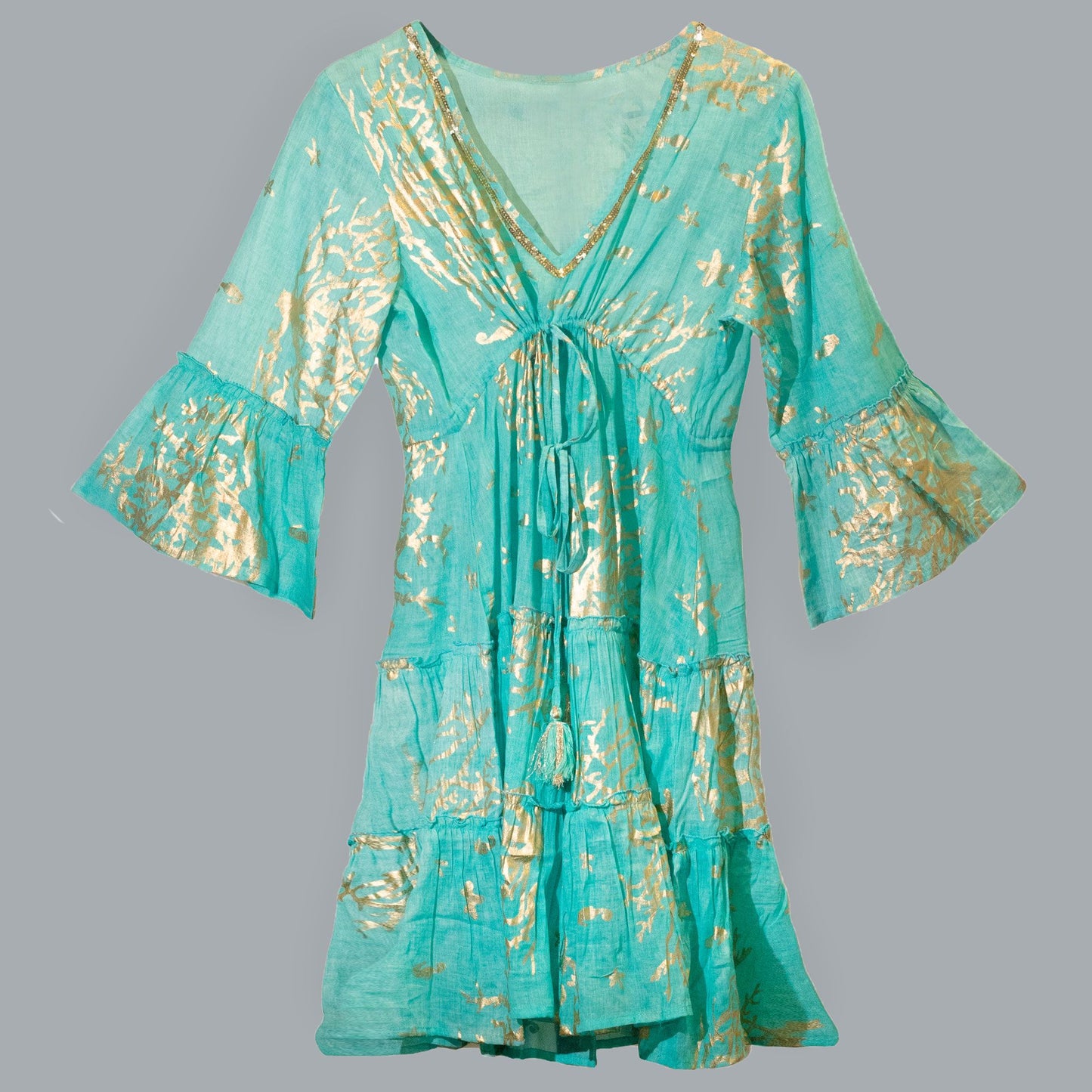 Nomad Sari-klänning (L/XL) - Turquoise & Gold Coral Design