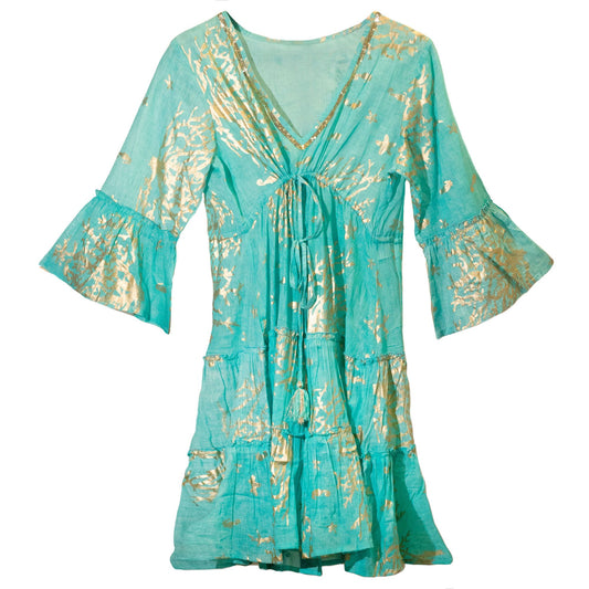 Nomad Sari-klänning (L/XL) - Turquoise & Gold Coral Design