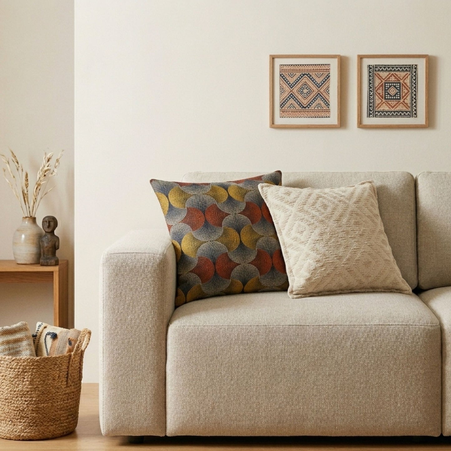 Klassiskt kuddfodral – Neutral Geo Creme – 45x45cm