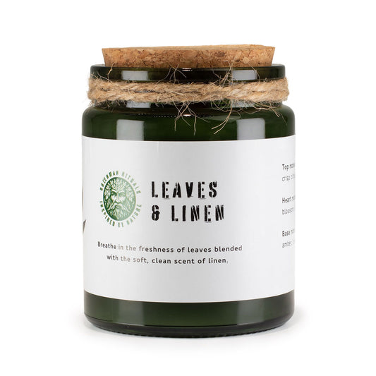 GREENMAN - Woodwick Soy Candle - Leaves and Linen