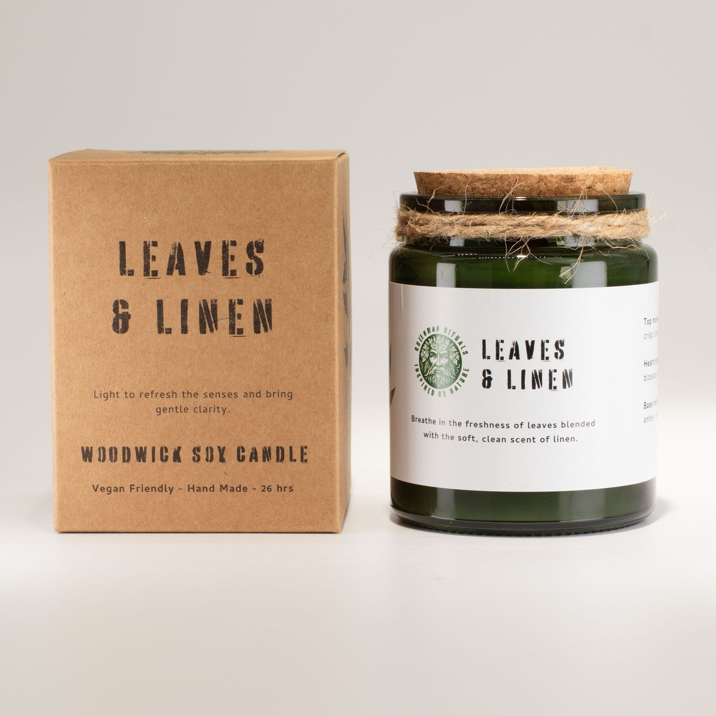 GREENMAN - Woodwick Soy Candle - Leaves and Linen