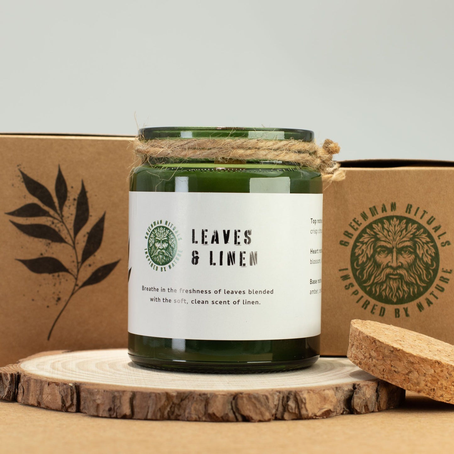 GREENMAN - Woodwick Soy Candle - Leaves and Linen