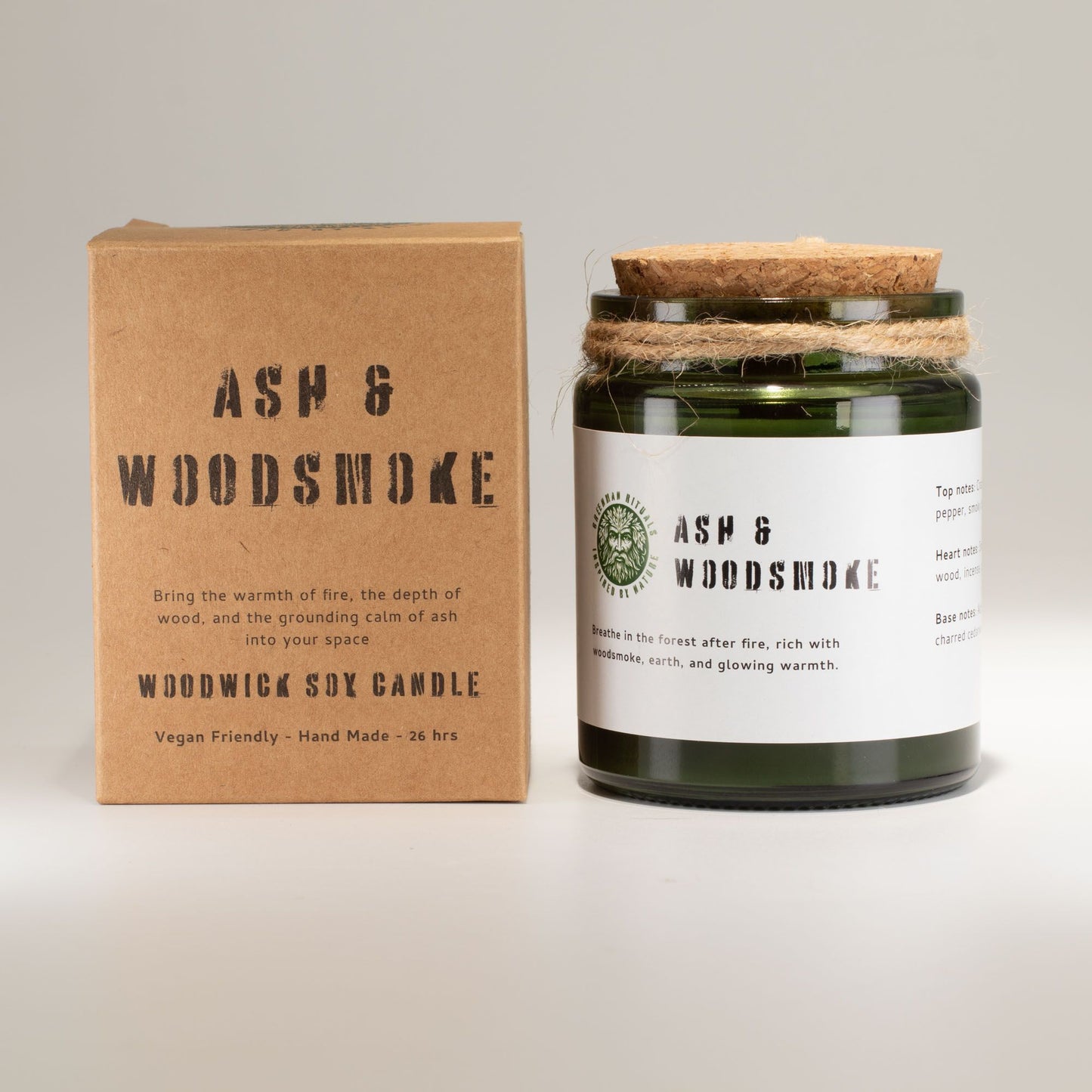 GREENMAN - Woodwick Soy Candle - Ash & Woodsmoke