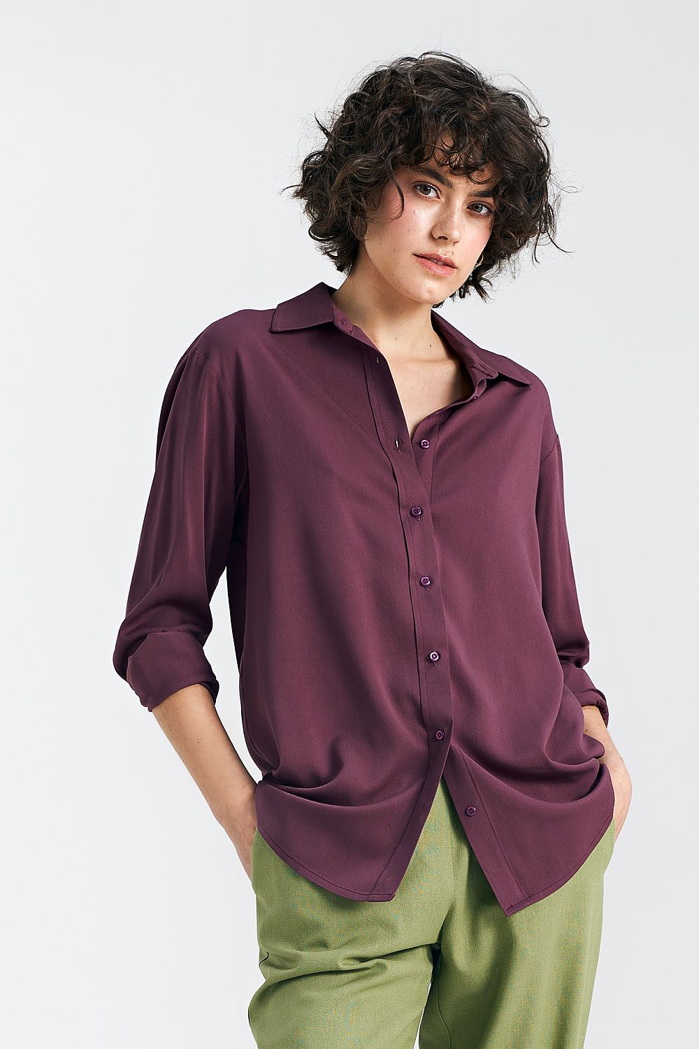 Anibe Lifestyle - Oversized skjortblus i viskos