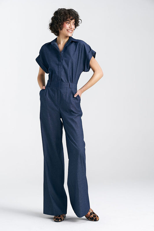 Anibe Lifestyle - Byxdress i denim med kimonoskärning och vida ben