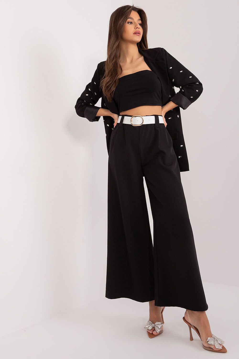 Anibe Lifestyle - Palazzo-byxor med high-waist, resårband och bälte
