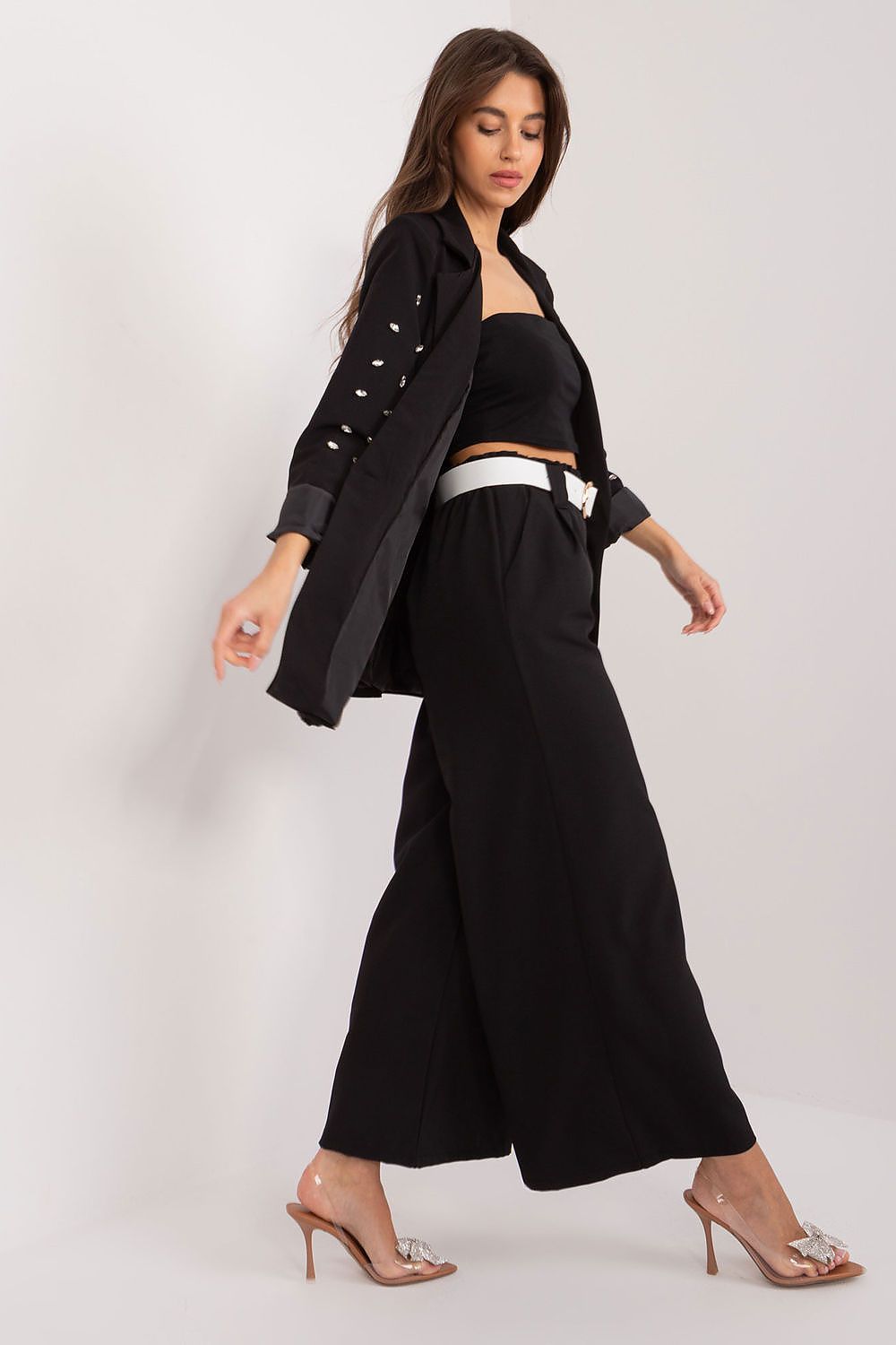 Anibe Lifestyle - Palazzo-byxor med high-waist, resårband och bälte