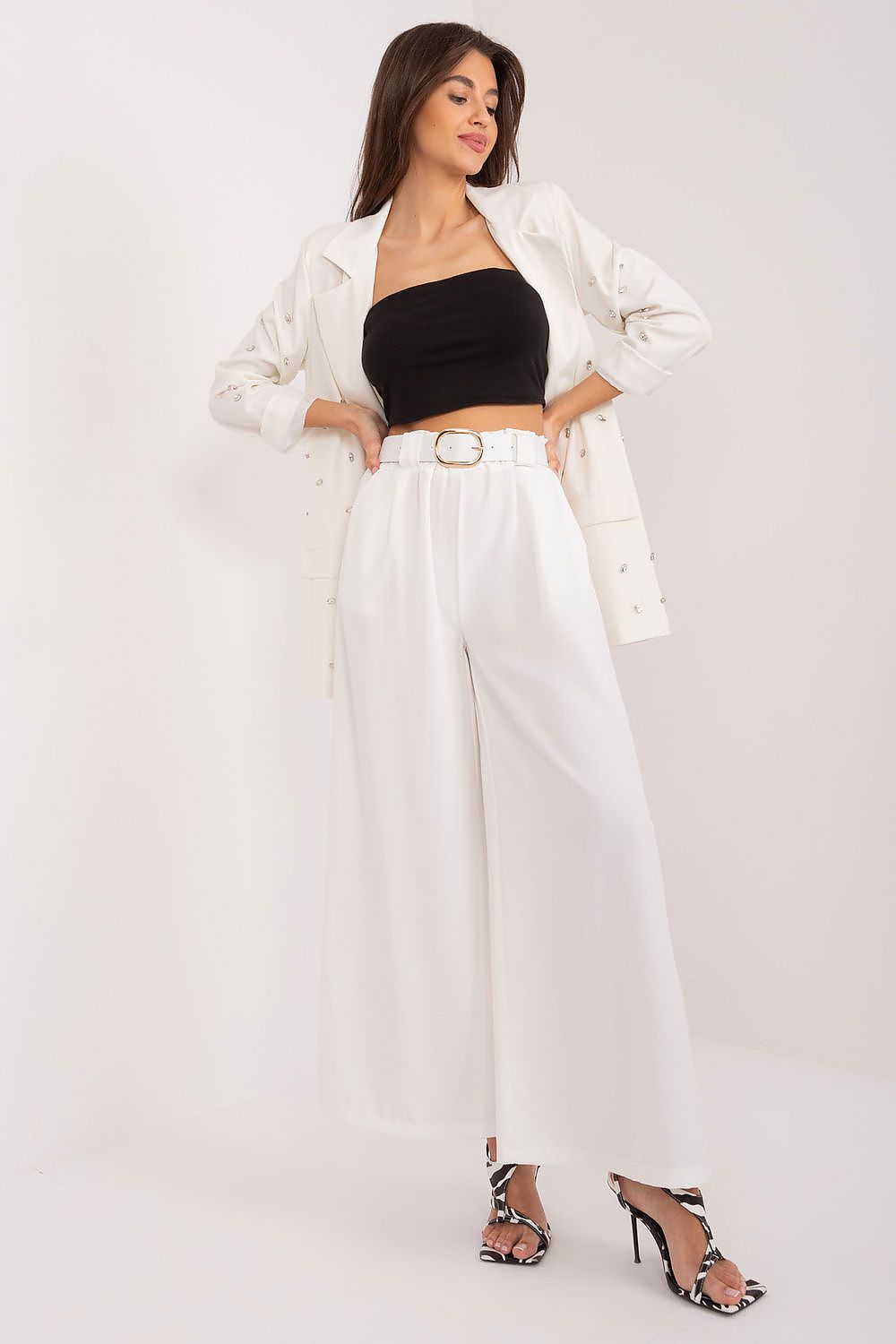 Anibe Lifestyle - Palazzo-byxor med high-waist, resårband och bälte