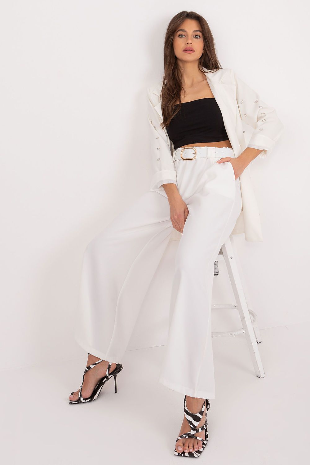 Anibe Lifestyle - Palazzo-byxor med high-waist, resårband och bälte