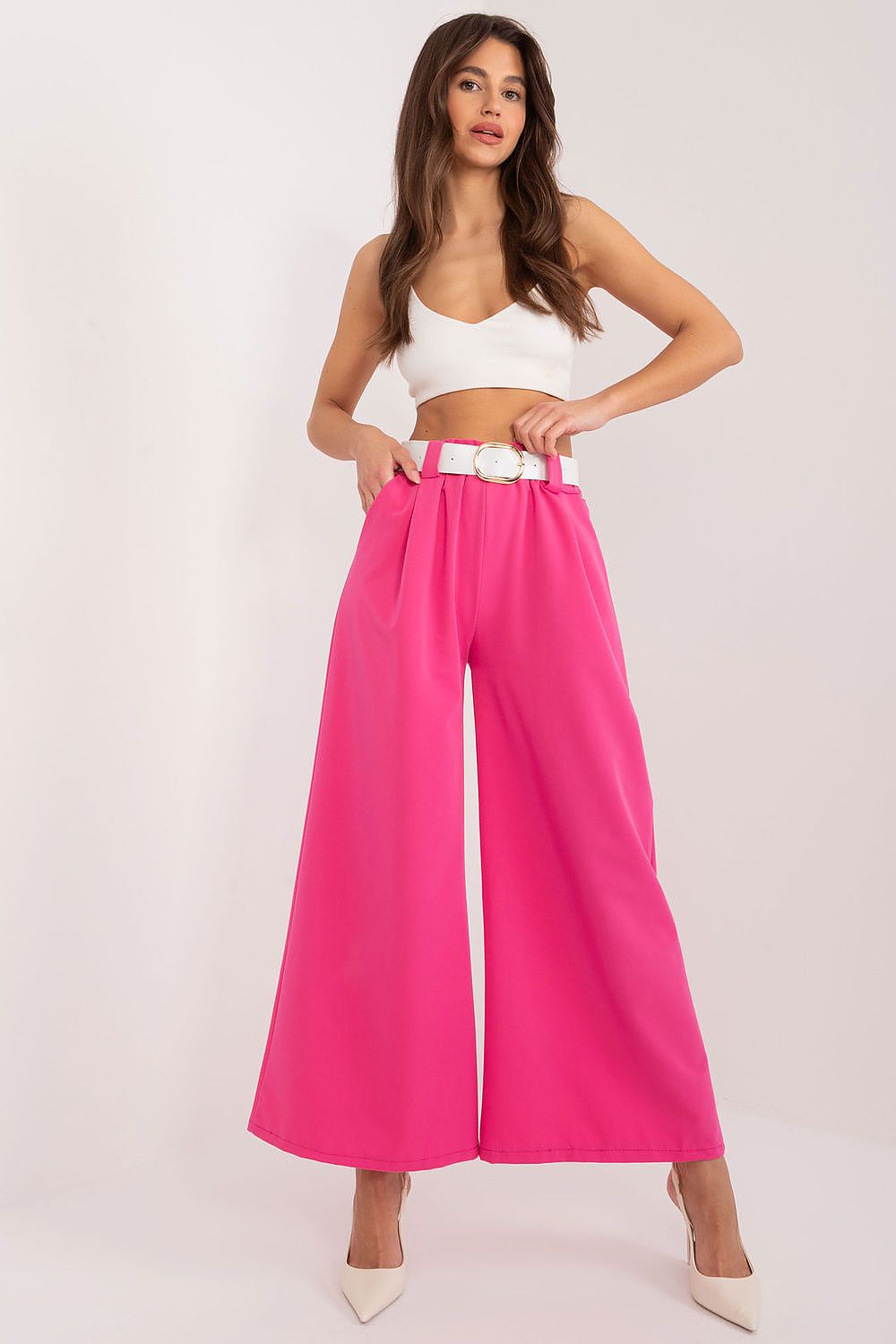 Anibe Lifestyle - Palazzo-byxor med high-waist, resårband och bälte