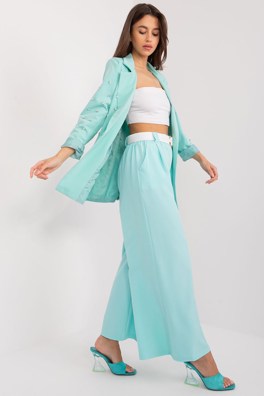 Anibe Lifestyle - Palazzo-byxor med high-waist, resårband och bälte