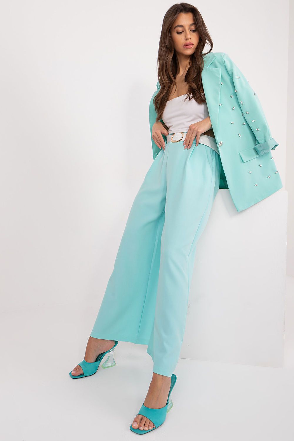 Anibe Lifestyle - Palazzo-byxor med high-waist, resårband och bälte