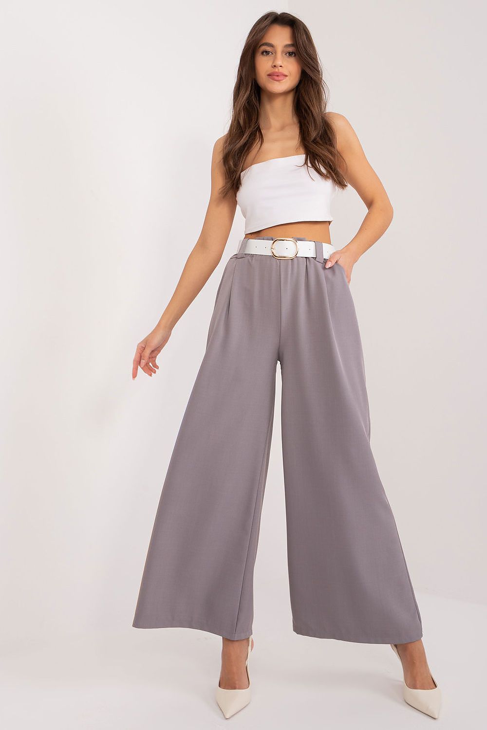 Anibe Lifestyle - Palazzo-byxor med high-waist, resårband och bälte