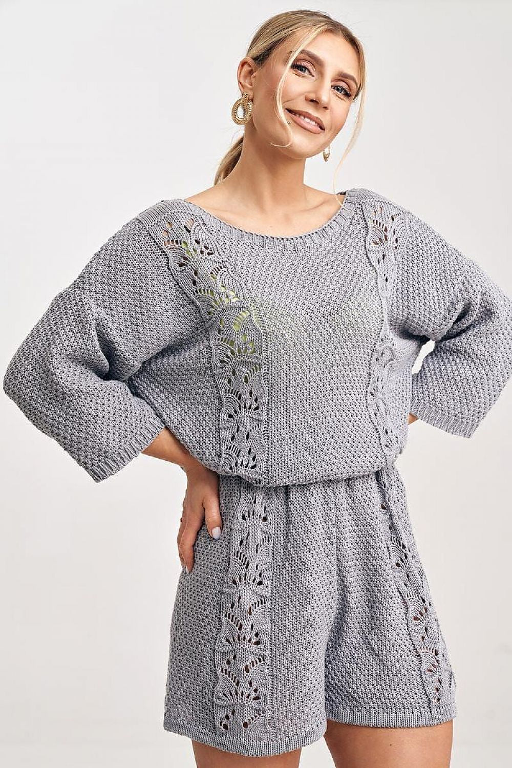Anibe Lifestyle - Stickad byxset med blus och shorts
