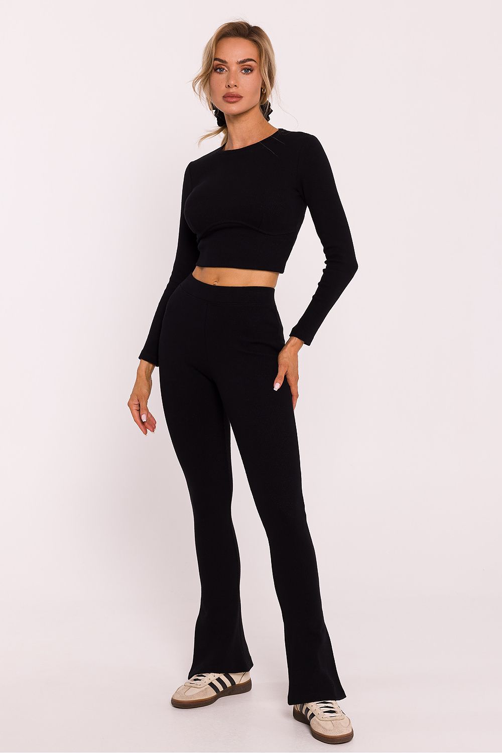 Anibe Lifestyle - Långa leggings i ribbad trikå med sidoslitsar