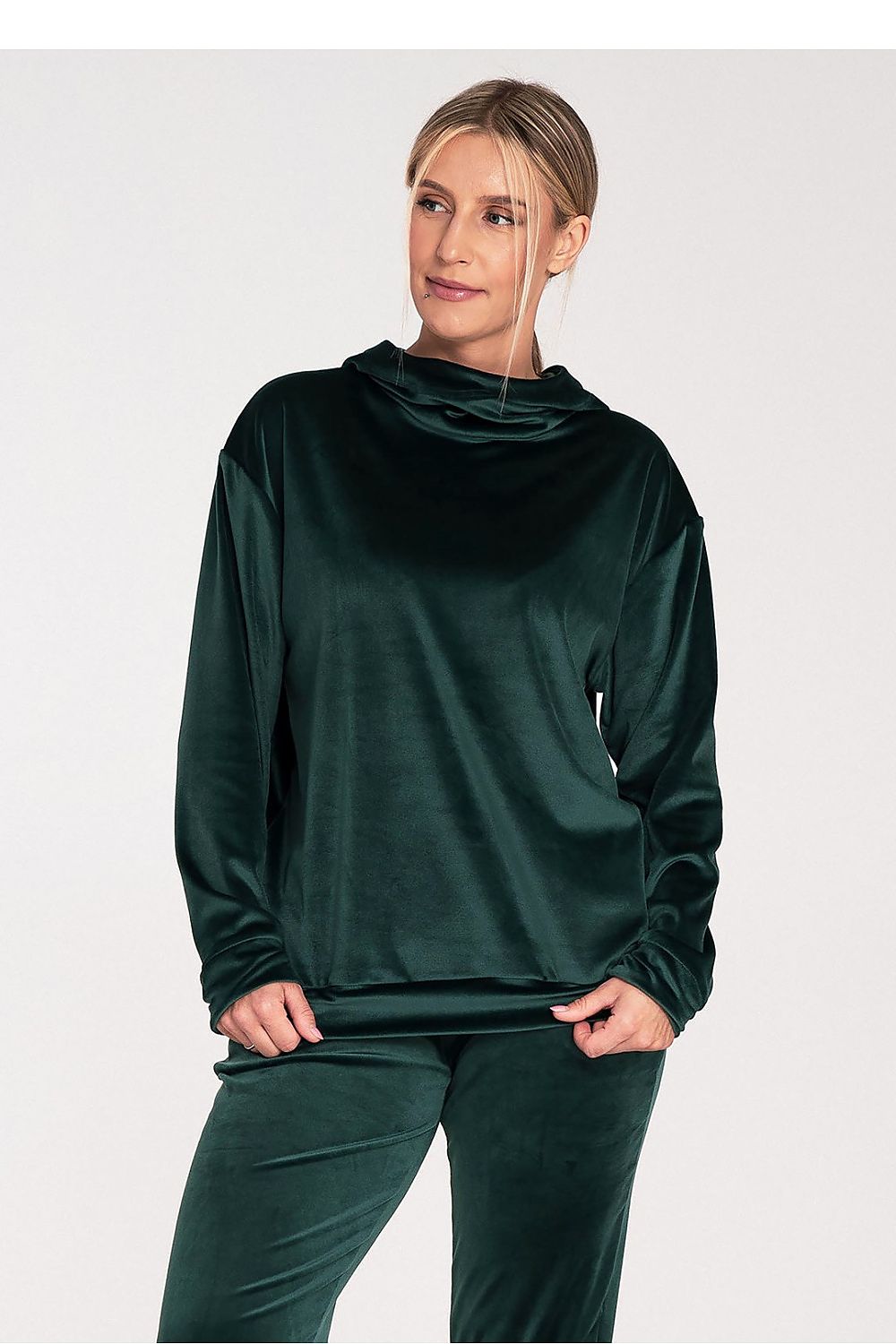 Anibe Lifestyle - Velour-hoodie med luva och mudd